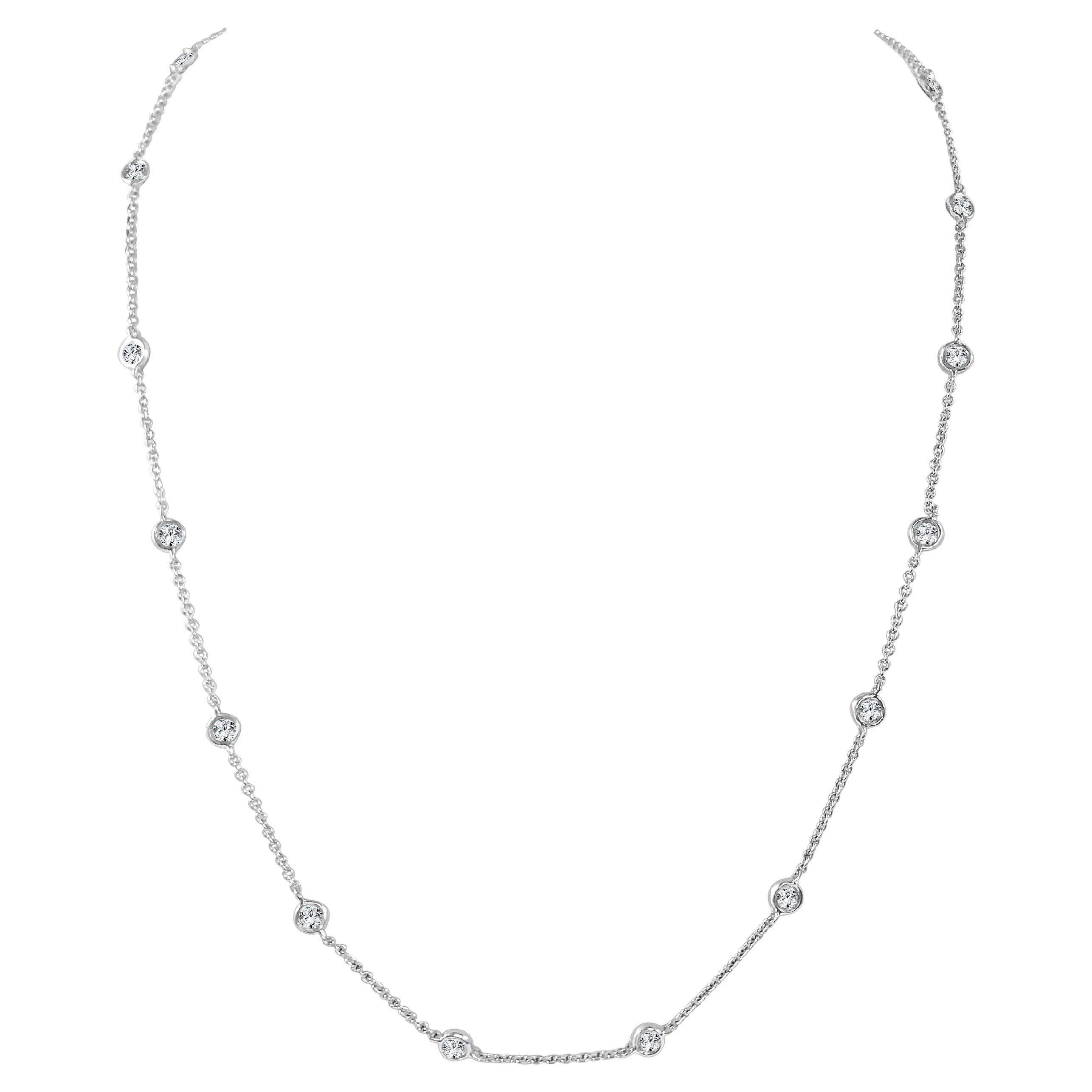 14K White Gold 1.30ct Diamond by The Yard Necklace for Her For Sale