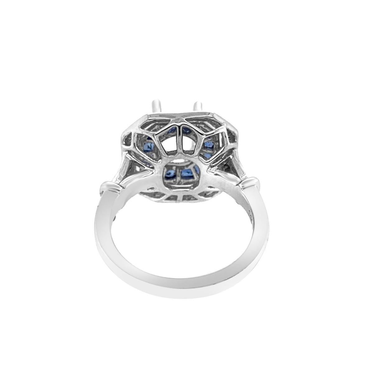 14 Karat White Gold 1.30 Carat Sapphire and Diamond Ring Mount In New Condition For Sale In New York, NY