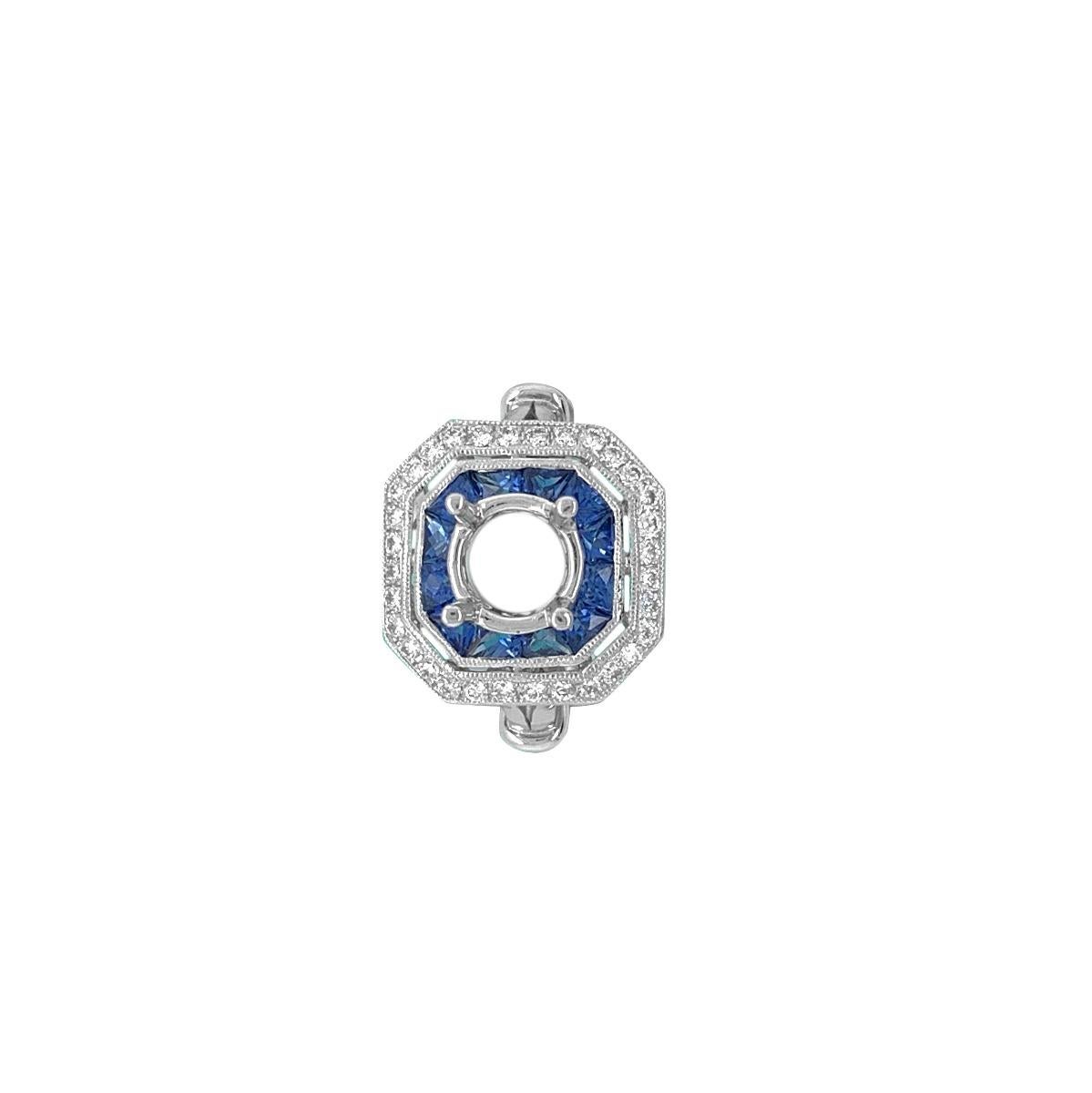 14 Karat White Gold 1.30 Carat Sapphire and Diamond Ring Mount For Sale 2