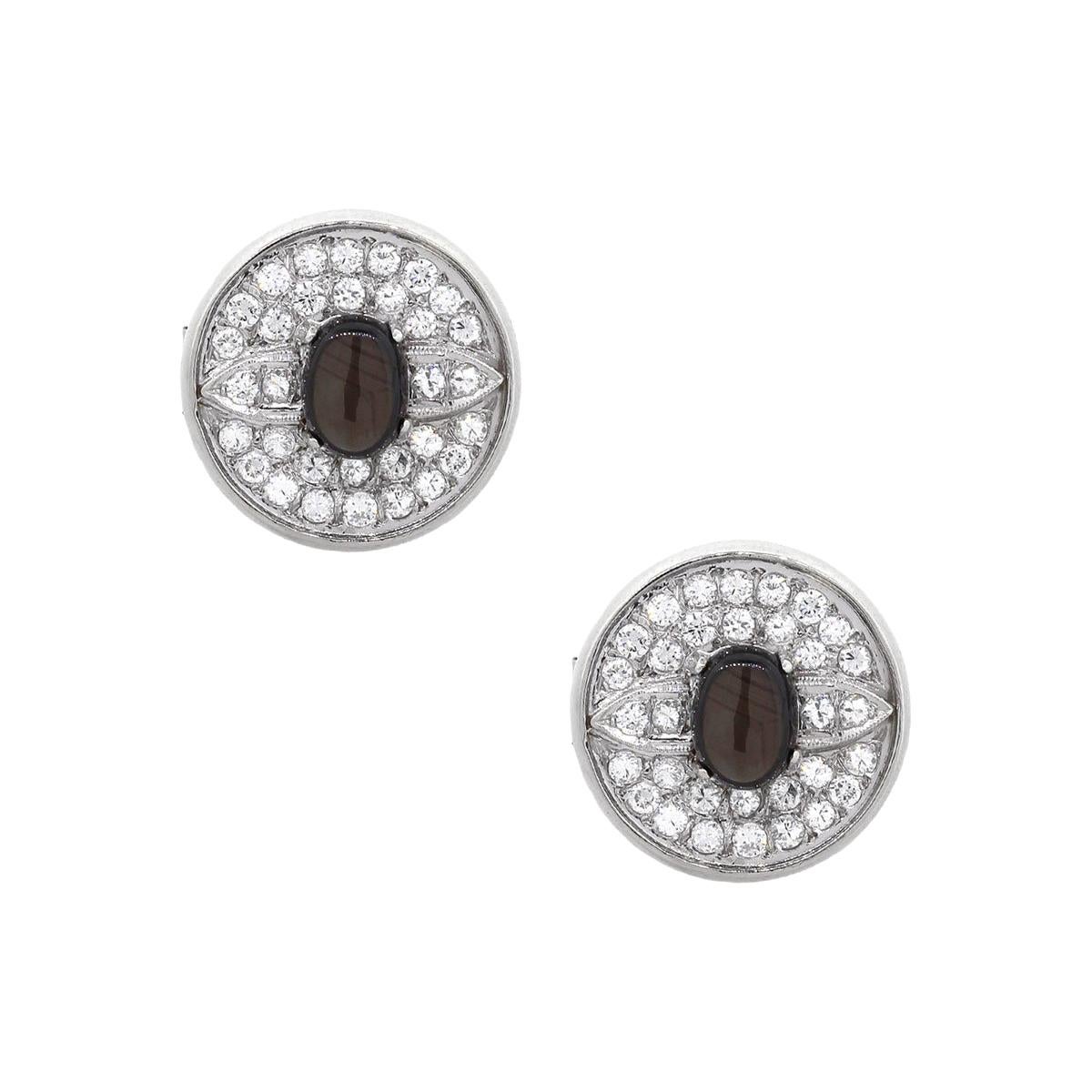 Boutons de manchette pour homme en hématite et diamants ronds