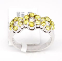 14 Karat White Gold 1.30 Carat Yellow Diamond Flower Ring