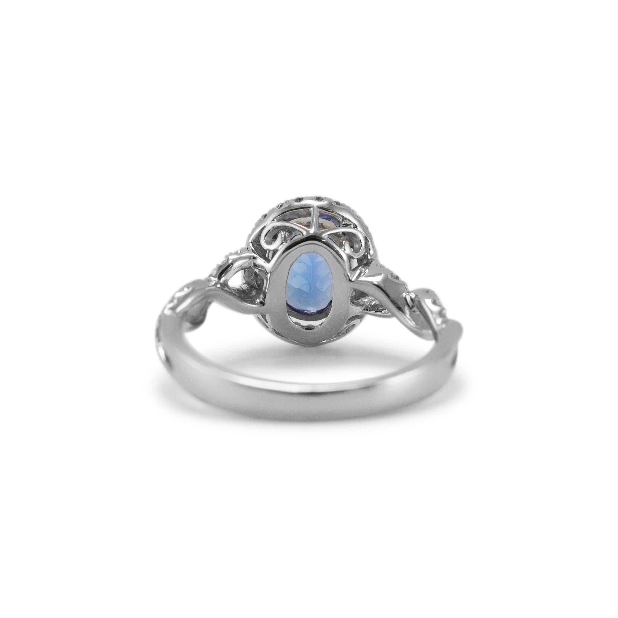 Women's 14K White Gold 1.32ct Tanzanite Halo Accented Diamond Cocktail Ring For Sale