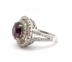 14k White Gold, 1.33ct Diamond and 4.85ct Cinnamon Sapphire Halo Ring
