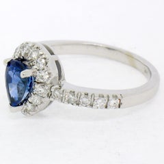 14k White Gold 1.33ctw FINE Pear Sapphire Solitaire Ring w/ Round Diamond Halo