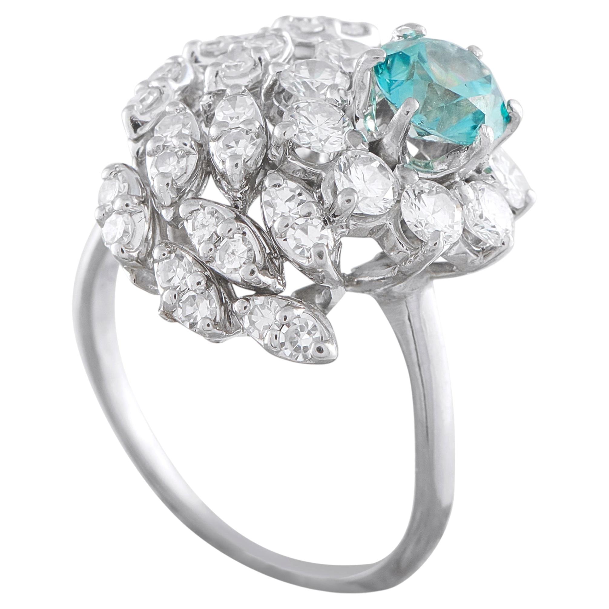 14K White Gold 1.34ct Diamond and Blue Zircon Ring