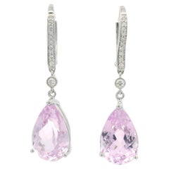 Orecchini a goccia con diamante e Kunzite taglio pera in oro bianco 14k 13,68ctw