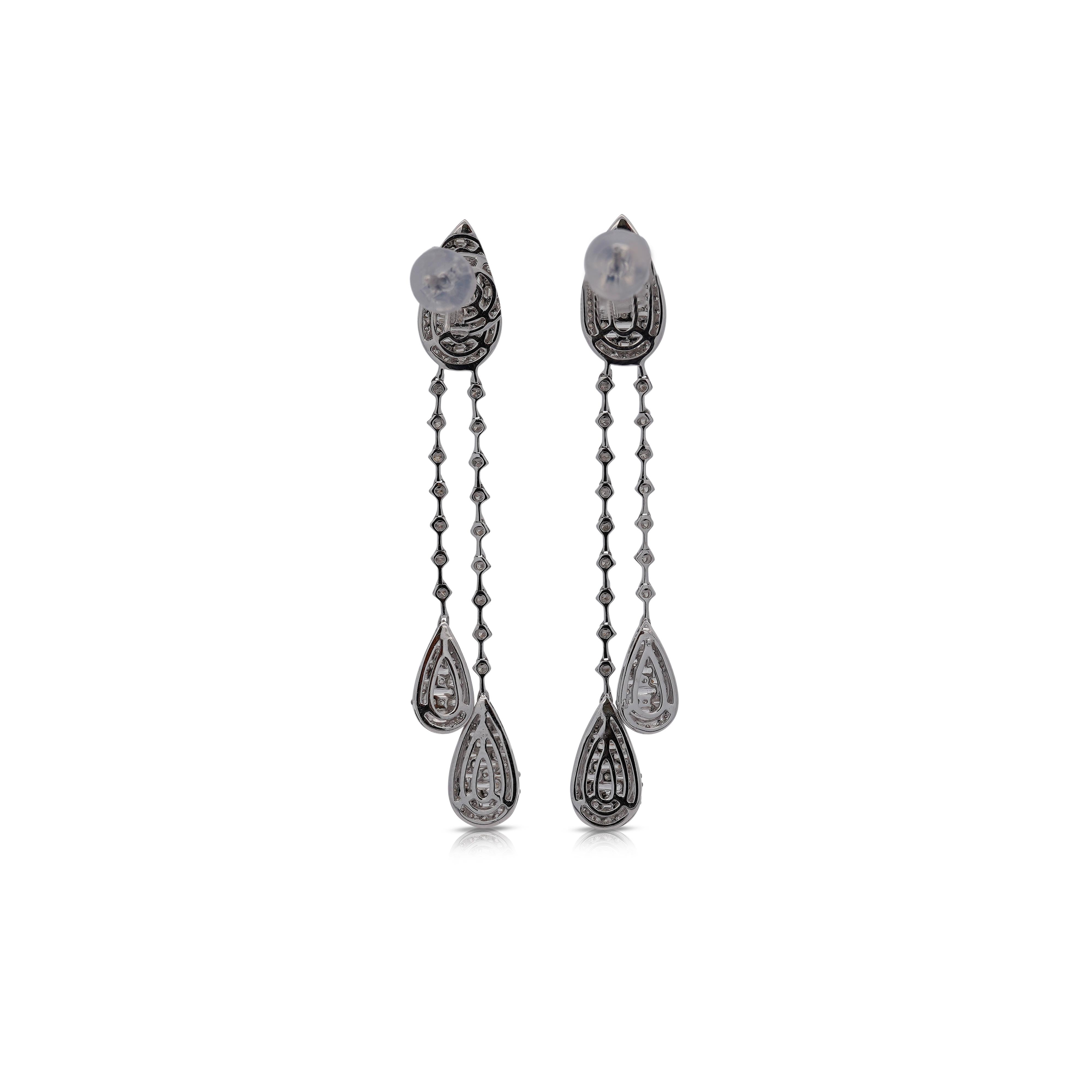 Baguette Cut 14K White Gold 1.41 Carat Pear Shape Drop Diamond Earrings For Sale