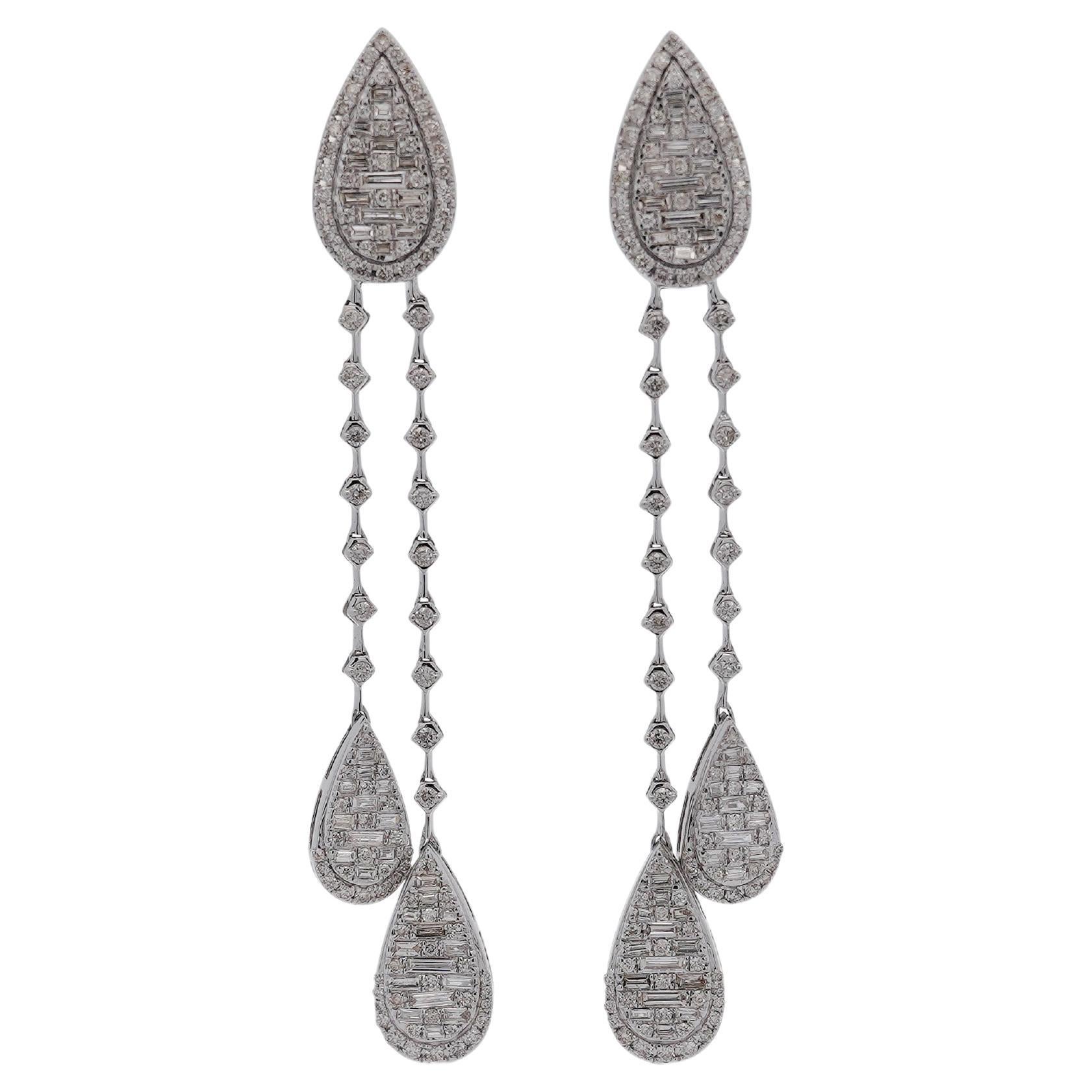14K White Gold 1.41 Carat Pear Shape Drop Diamond Earrings