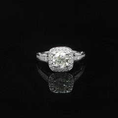 14k White Gold 1.41ctw Diamond w/ Cushion Halo Milgrain Modern Engagement Ring