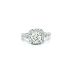 Vintage 14k White Gold 1.41ctw Diamond w/ Cushion Halo Milgrain Modern Engagement Ring