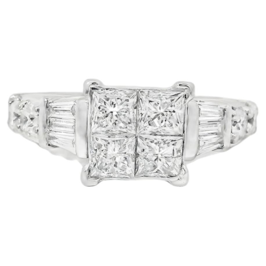 14k Weißgold 1,41ctw Mixed Cut Diamant Verlobungsring im Angebot