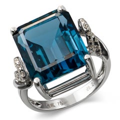 14k White Gold 14.20ct London Blue Topaz & Diamond Ring