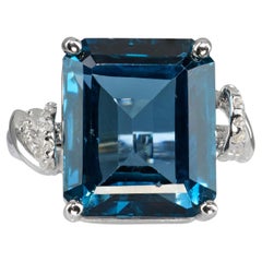 14k White Gold 14.20ct London Blue Topaz & Diamond Ring