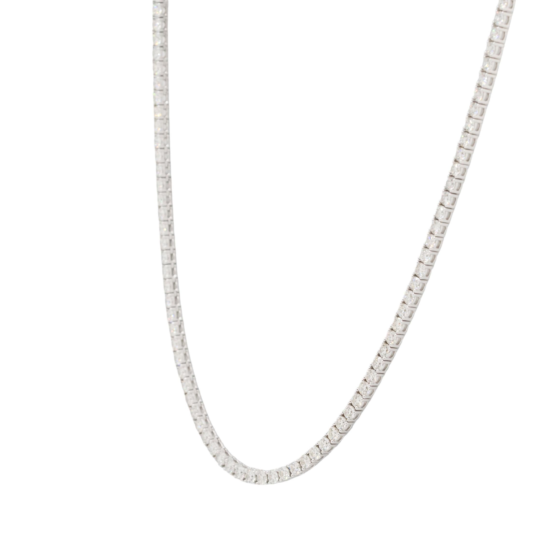 14k White Gold Round Brilliant Natural Diamond Tennis Necklace In New Condition In Boca Raton, FL