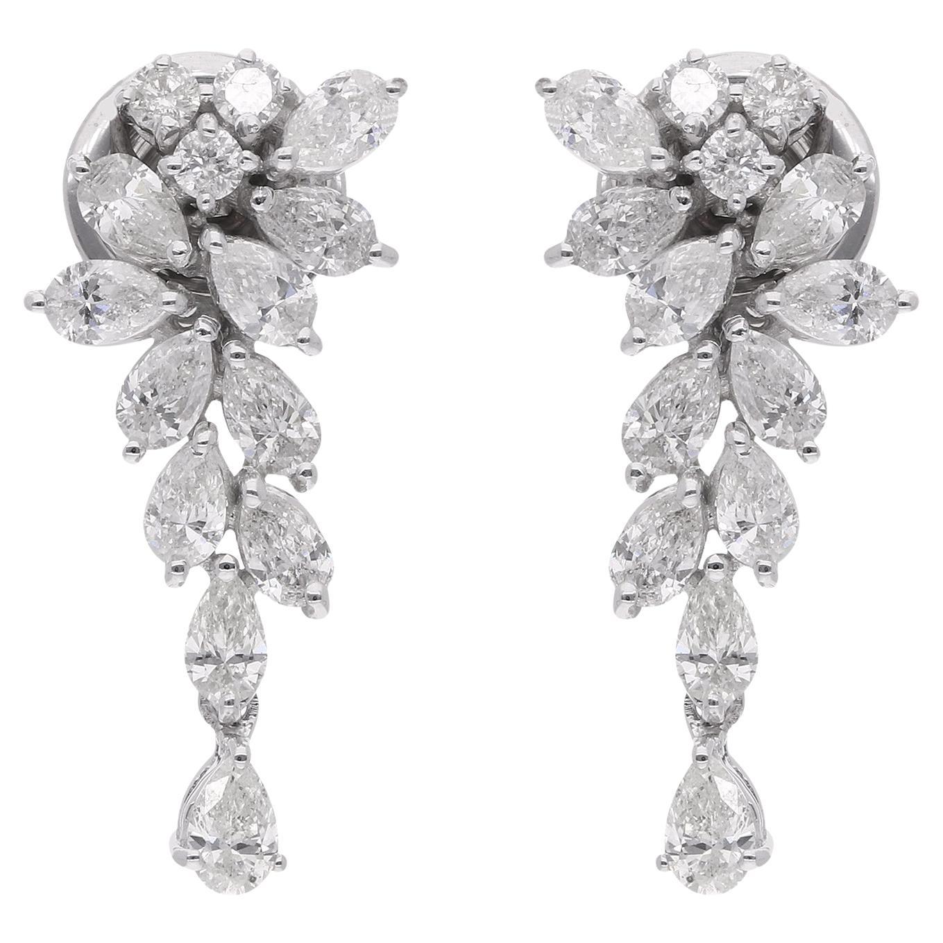 14K White Gold 1.42Ct Certified Pear Cut Diamond Dangle Handmade Earrings