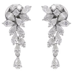 14K White Gold 1.42Ct Certified Pear Cut Diamond Dangle Handmade Earrings