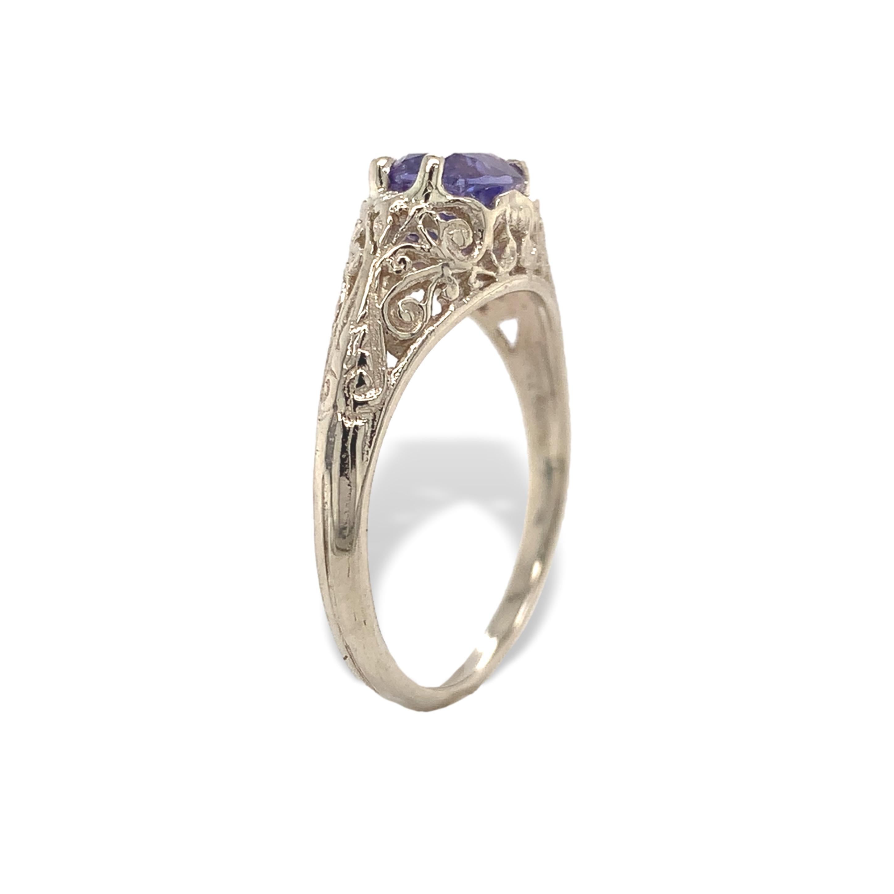 Oval Cut 14K White Gold 1.43 carat Purple Sapphire Filigree Ring Natural Unheated