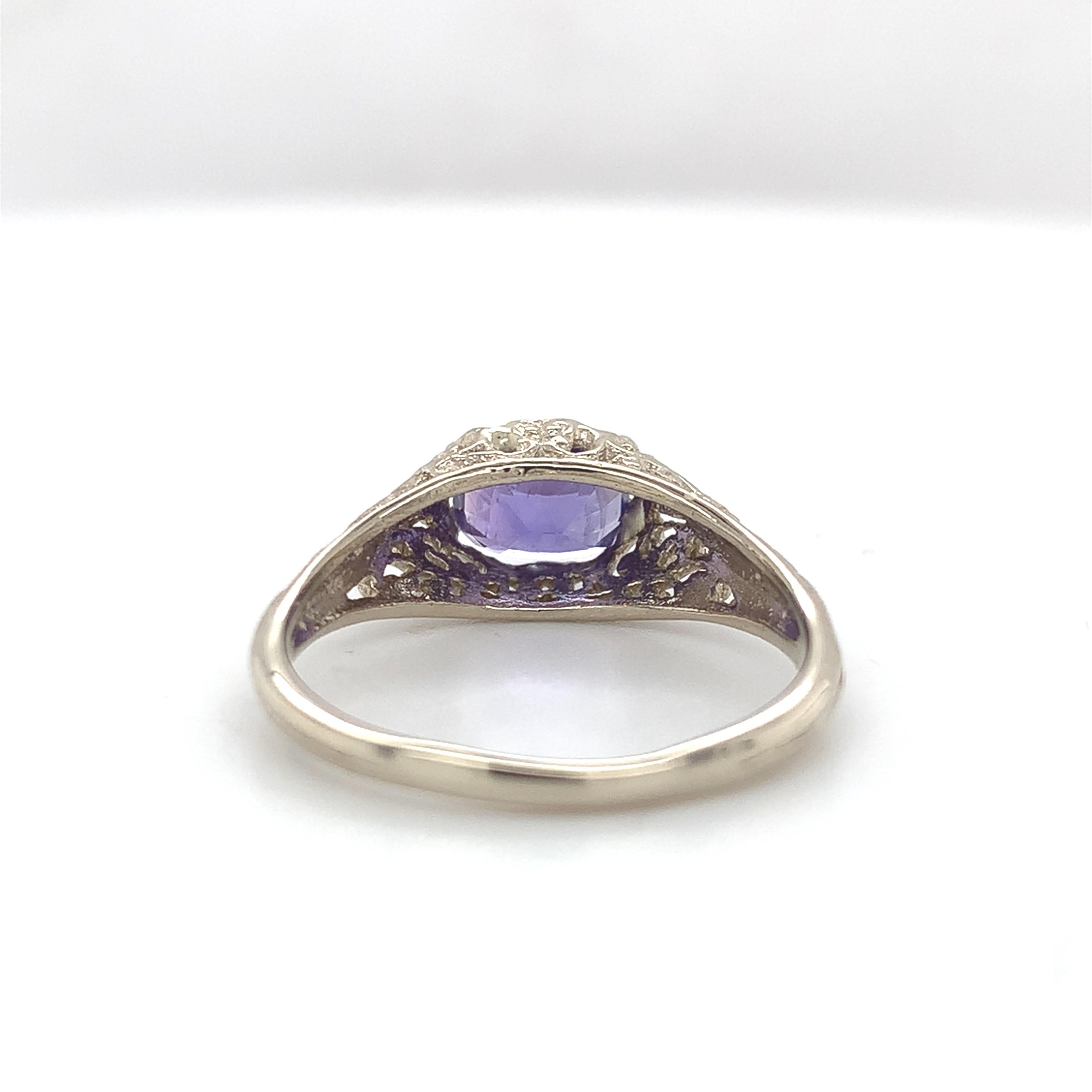 Women's 14K White Gold 1.43 carat Purple Sapphire Filigree Ring Natural Unheated