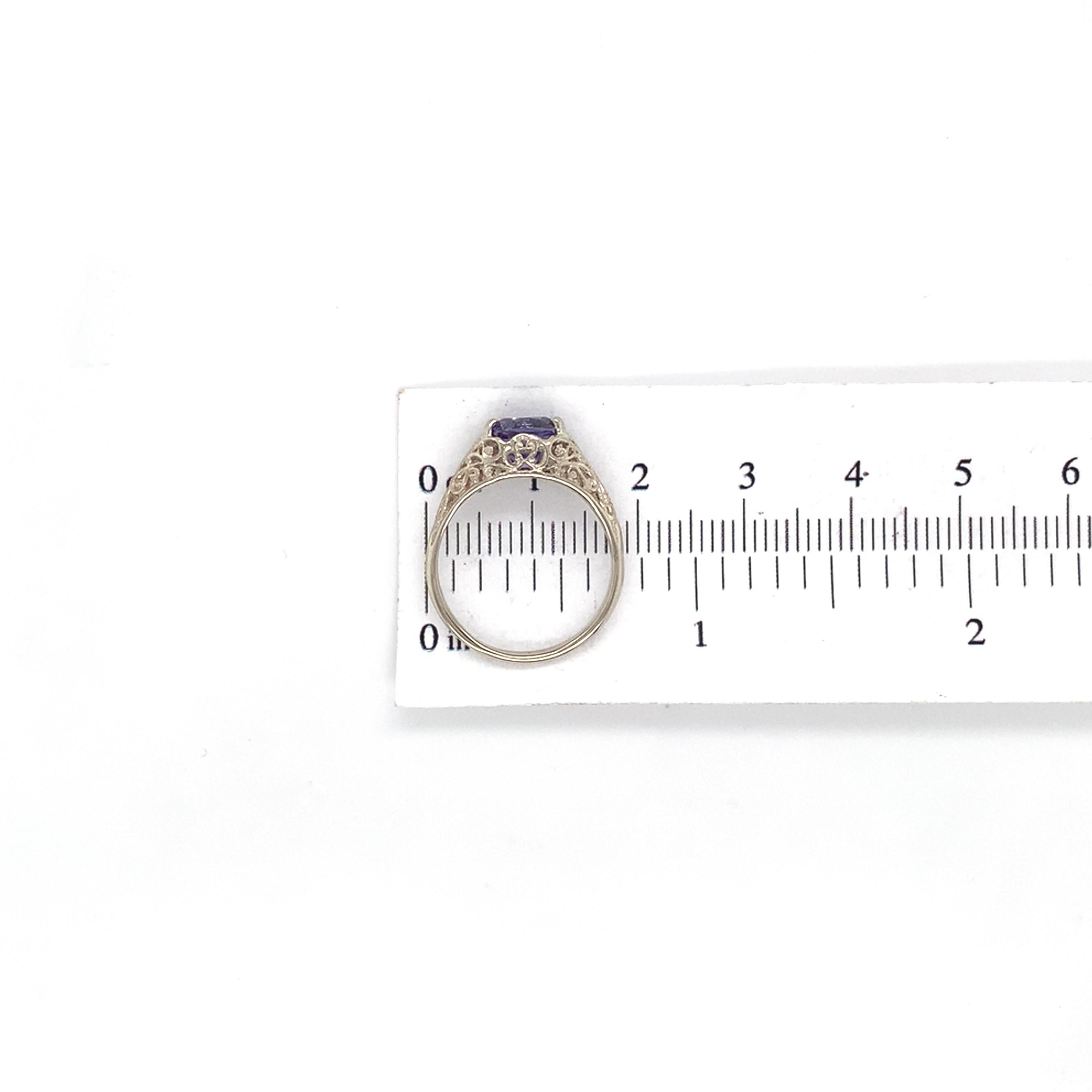 14K White Gold 1.43 carat Purple Sapphire Filigree Ring Natural Unheated 4