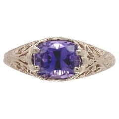 Vintage 14K White Gold 1.43 carat Purple Sapphire Filigree Ring Natural Unheated