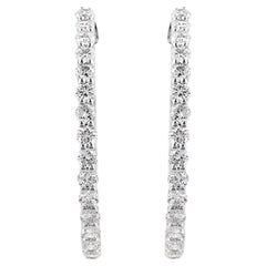 Pendientes de aro de oro blanco de 14K con diamantes de 1,44 quilates y sujeción compartida