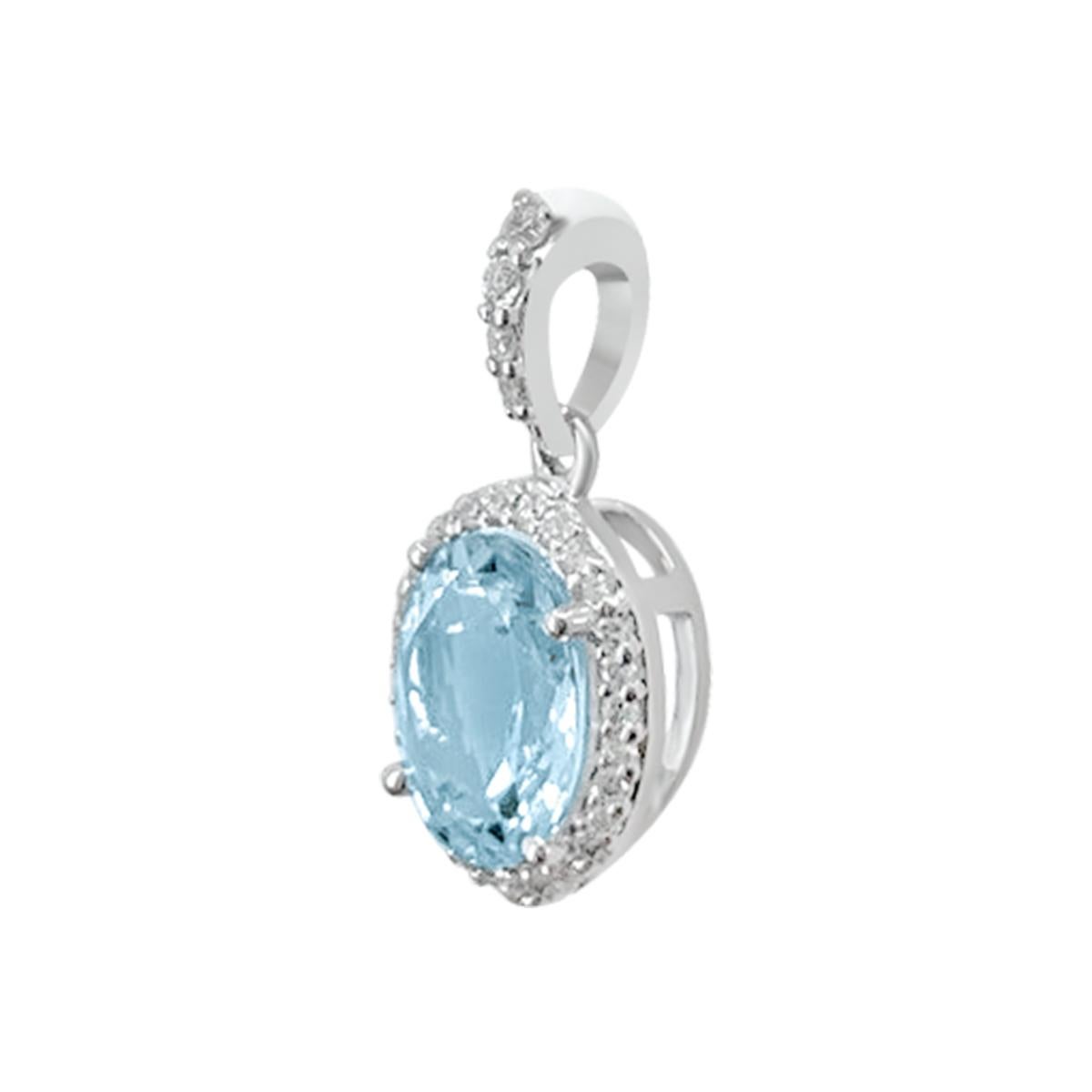 Modern 14K White Gold 1.45cts Aquamarine and Diamond Pendant, Style# TS1030AQP For Sale