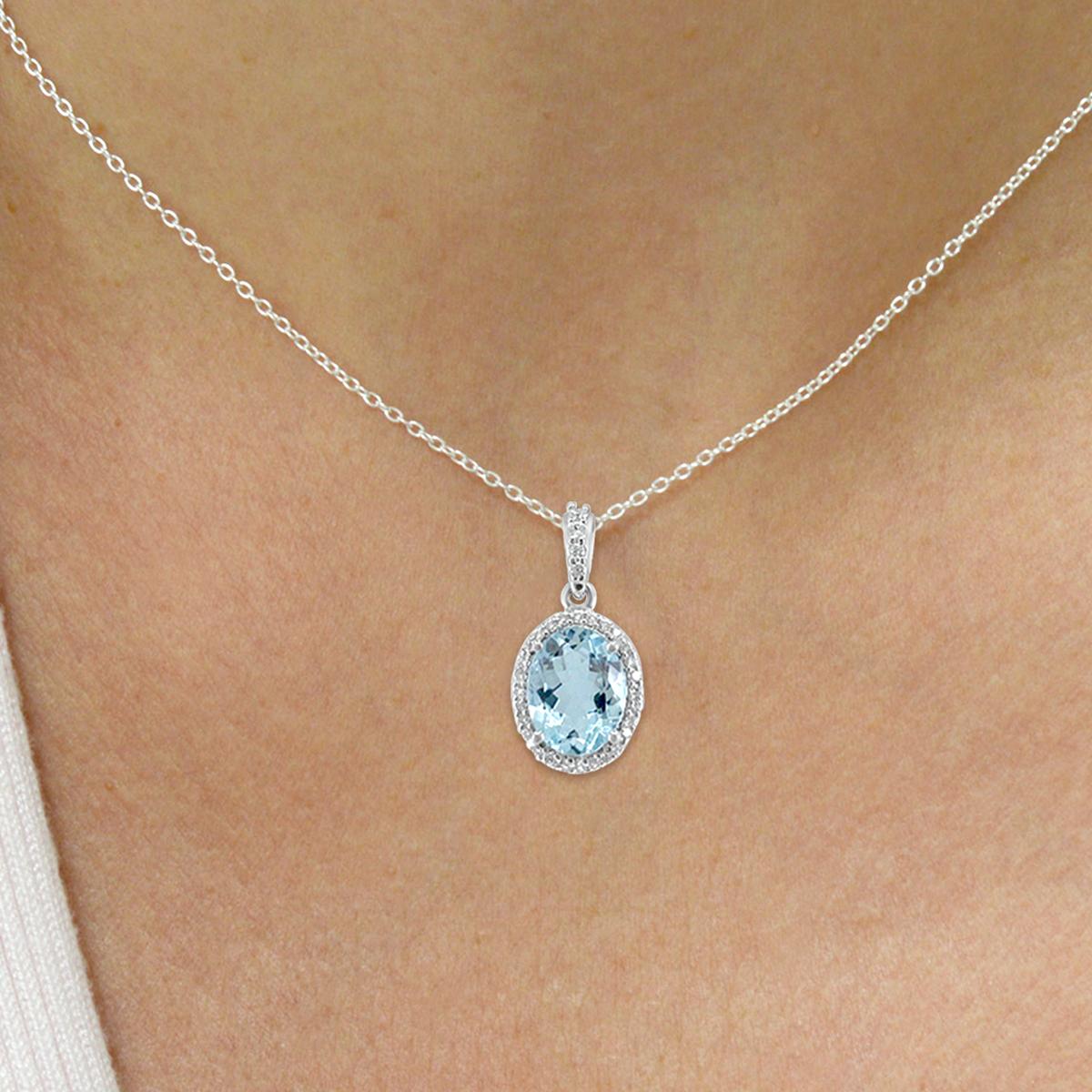 Oval Cut 14K White Gold 1.45cts Aquamarine and Diamond Pendant, Style# TS1030AQP For Sale