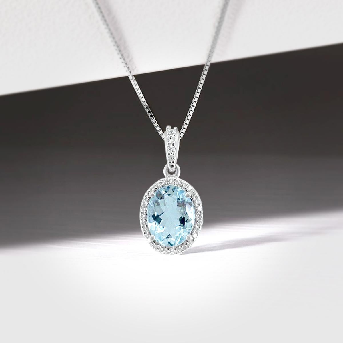 14K White Gold 1.45cts Aquamarine and Diamond Pendant, Style# TS1030AQP In New Condition For Sale In New York, NY