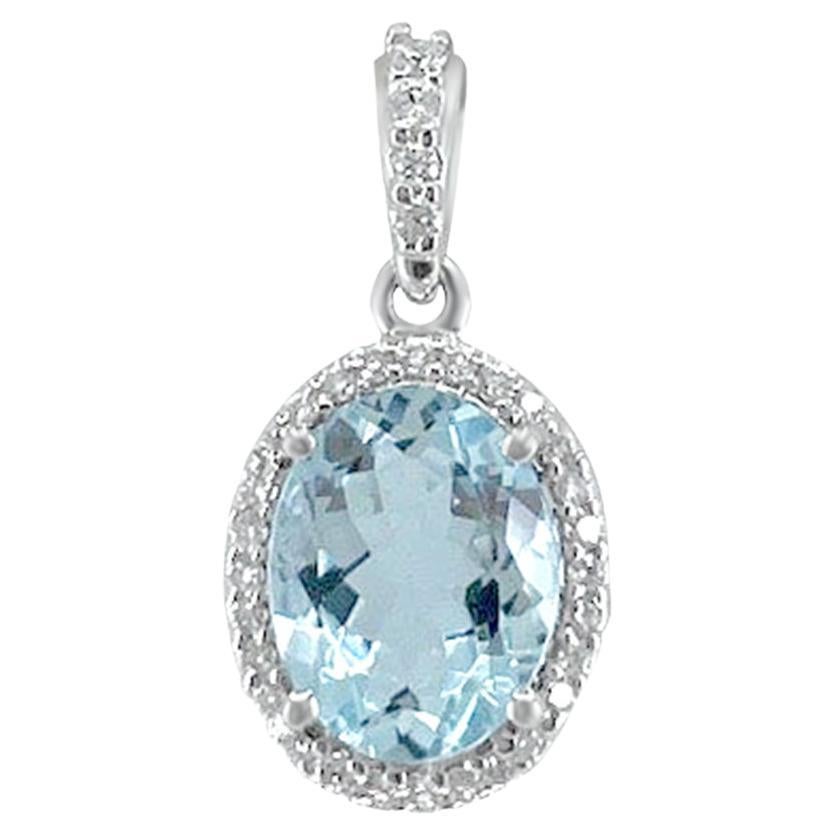 14K White Gold 1.45cts Aquamarine and Diamond Pendant, Style# TS1030AQP For Sale