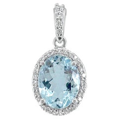 14K White Gold 1.45cts Aquamarine and Diamond Pendant, Style# TS1030AQP