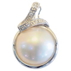 14K White Gold 14.5mm Mabe Pearl & 0.06ct Diamond Pendant Enhancer