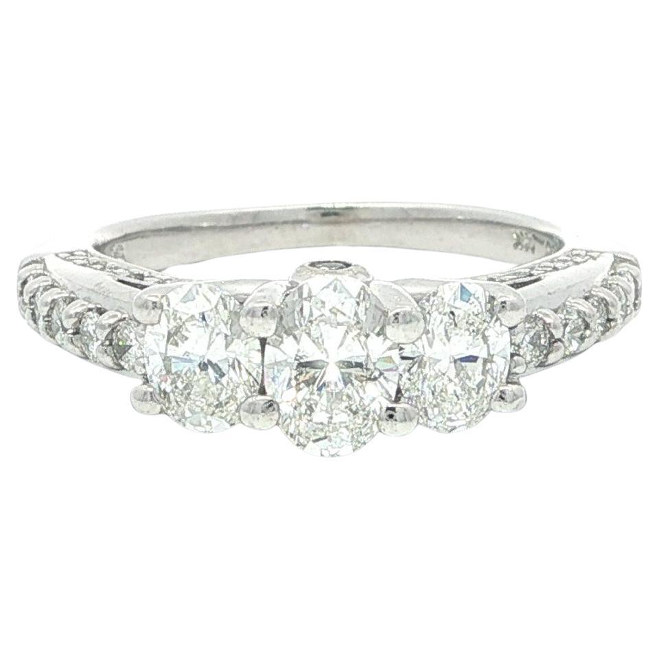 14k White Gold 1.46ctw 3 Oval Cut Diamond Engagement Promise Modern Ring For Sale