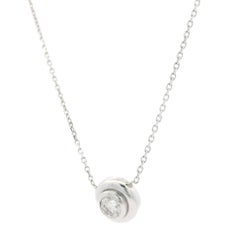 14k White Gold .14ct Diamond Solitaire Tiered Puffed Pendant Adjustable Necklace