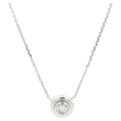 14k White Gold .14ct Diamond Solitaire Tiered Puffed Pendant Adjustable Necklace