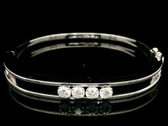 14k White Gold 1.4ct Large Diamond Open Hinged Classic Stackable Bangle Bracelet