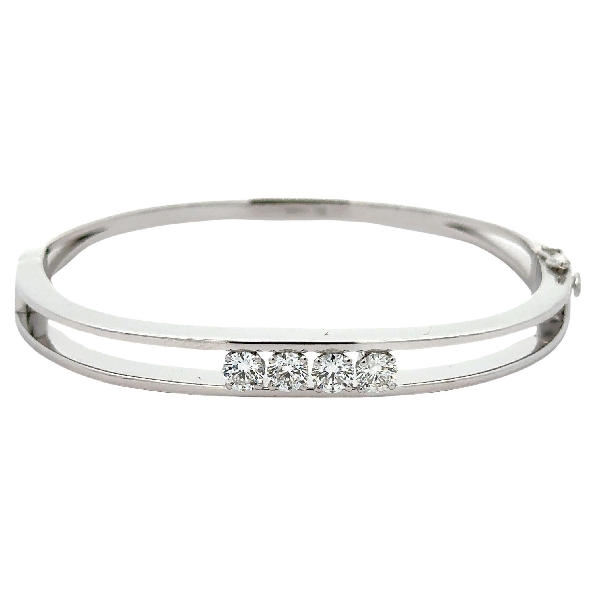 14k White Gold 1.4ct Large Diamond Open Hinged Classic Stackable Bangle Bracelet