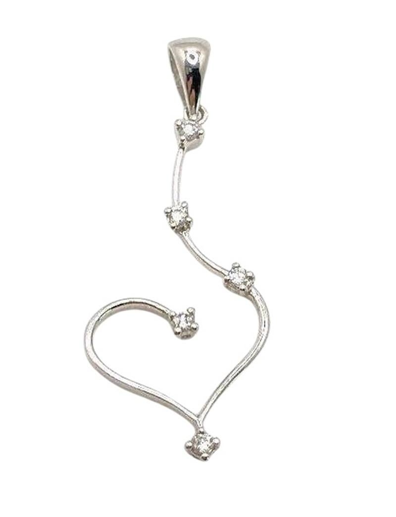 14k Weißgold .15 Karat Diamant-Herz-Anhänger-Halskette auf 18