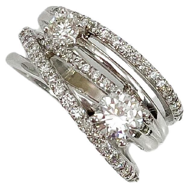 14K White Gold 1.5 CTW Diamond Fashion Crossover Ring  For Sale