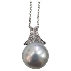 14k White Gold "Keshi" Pearl and Diamond Pendant