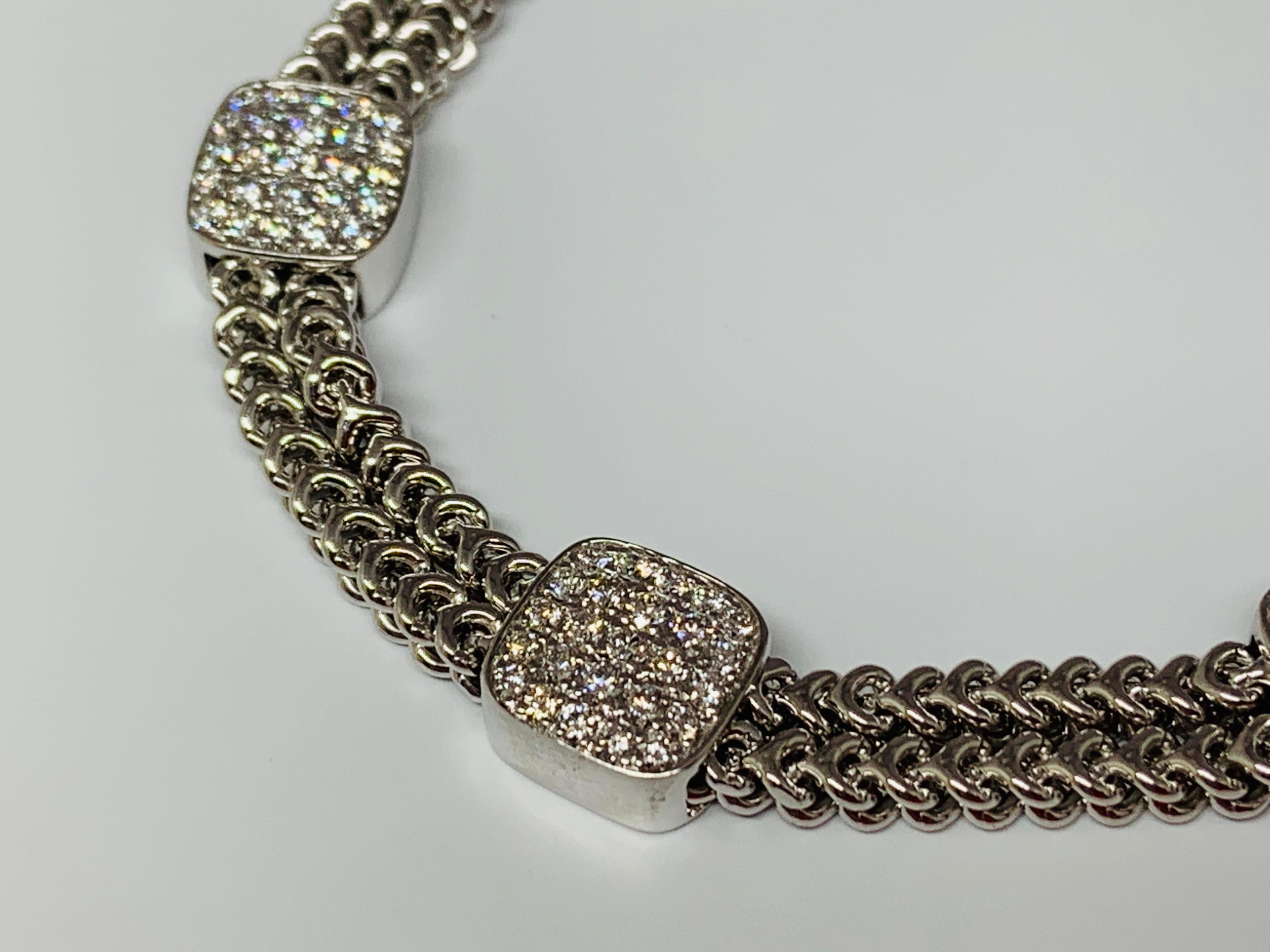 Contemporary 14 Karat White Gold 1.50 Carat Diamond Chain Station Bracelet For Sale