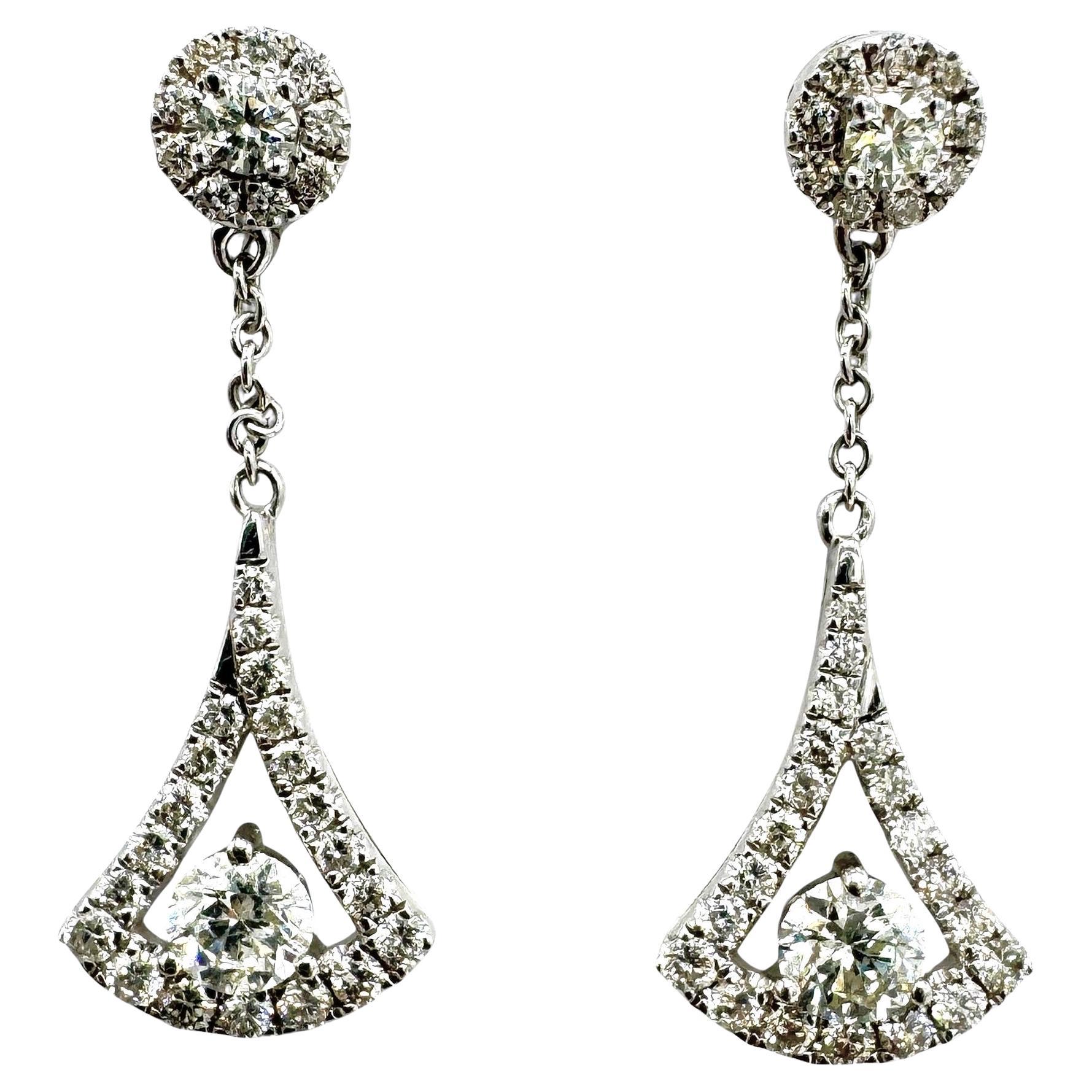 14K White Gold 1.50 Carat Diamond Dangle Post Earrings w Appraisal