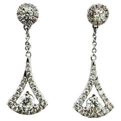 14K White Gold 1.50 Carat Diamond Dangle Post Earrings w Appraisal