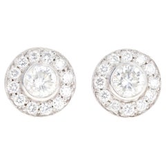 14K White Gold 1.50 Carat Total Weight Round Brilliant Cut Diamond Halo Stud Ear