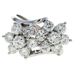 14K White Gold 1.50 Carat Total Weight Round Diamond Double Flower Cluster Ring