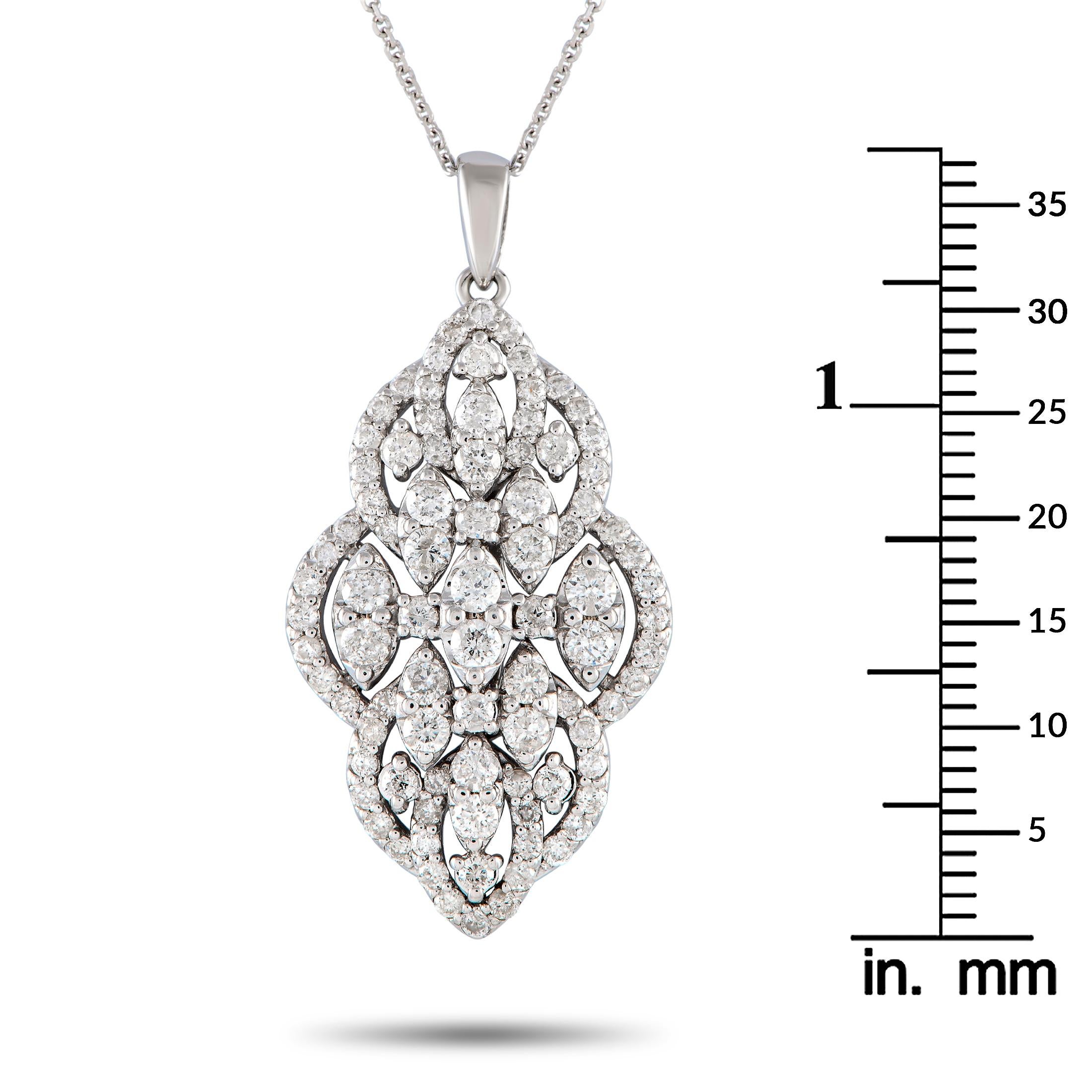 14K White Gold 1.50ct Diamond Pendant Necklace  In New Condition For Sale In Southampton, PA