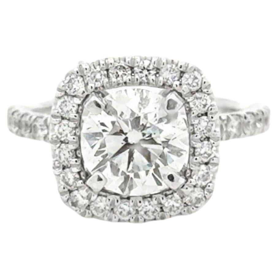 14k White Gold 1.50ct Round Brilliant Diamond Halo Engagement Ring
