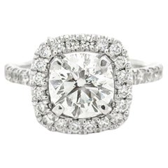 14k White Gold 1.50ct Round Brilliant Diamond Halo Engagement Ring