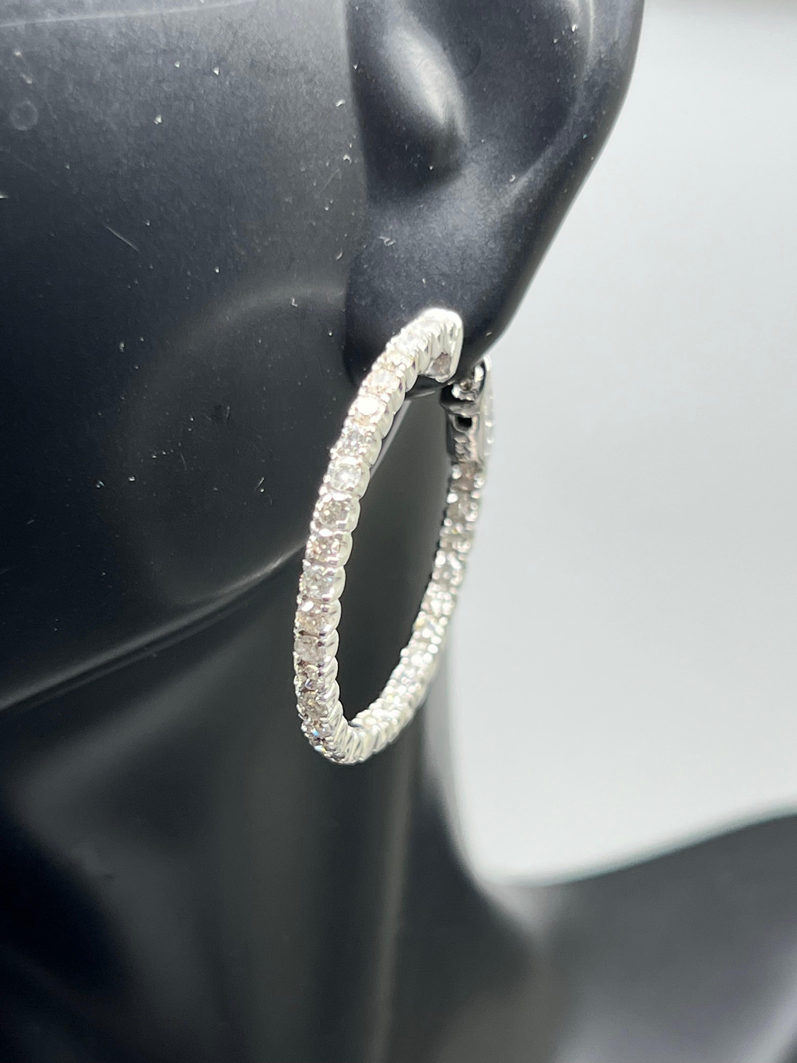 i color diamond 14kt gold channel set hoop earrings