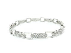 14k White Gold 1.50ctw Pave Diamond Covered & Open Link Elegant Stack Bracelet