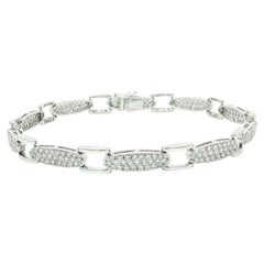 14k White Gold 1.50ctw Pave Diamond Covered & Open Link Elegant Stack Bracelet